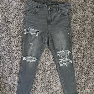 American Eagle Outfitters Gray Distressed Skinny Jeans